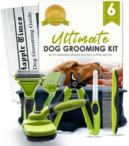 Happlr™ Ultimate Dog Grooming Kit: Dog Brush Set, Dog Hair Brushes - Slicker Brush, Detangling Brush, Dog Brush for Shedding, Undercoat Rake for Dogs | Nail Kit - Dog Nail Clipper, Dog Nail Trimmer