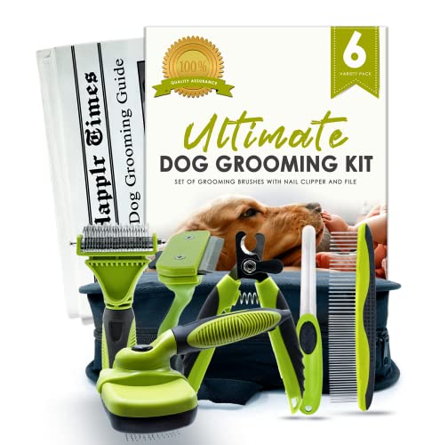 Happlr™ Ultimate Dog Grooming Kit: Dog Brush Set, Dog Hair Brushes - Slicker Brush, Detangling Brush, Dog Brush For Shedding, Undercoat Rake For Dogs | Nail Kit - Dog Nail Clipper, Dog Nail Trimmer #TOP28