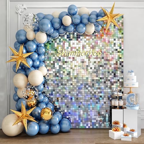 Image of Shimmer Wall Backdrop - 24pcs Decorations Panel | Wedding, Birthday, Anniversary, Engagement & Bridal Shower Party Decor Panel (Iridescent Silver)