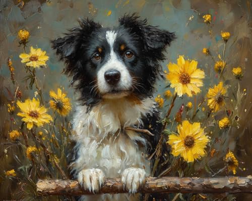 Stamped Cross Stitch Kits, Border Collie Fetching Stick, Needlepoint Counted Cross Kits for Beginners, Embroidery Kits Arts Home Decor(11CT No Frame,16x20 inch), Traditional