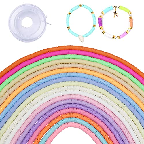Cuentas de arcilla polimérica, 6400 cuentas de arcilla plana coloridas, cuentas de disco, cuentas redondas planas para hacer collares, aretes, kit de fabricación de 18 colores 6 mm Cover