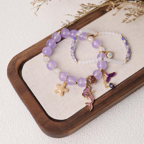 2 Pcs Mermaid Bracelets Set Beaded Mermaid Charm Bracelets Mermaid Gifts for Her2