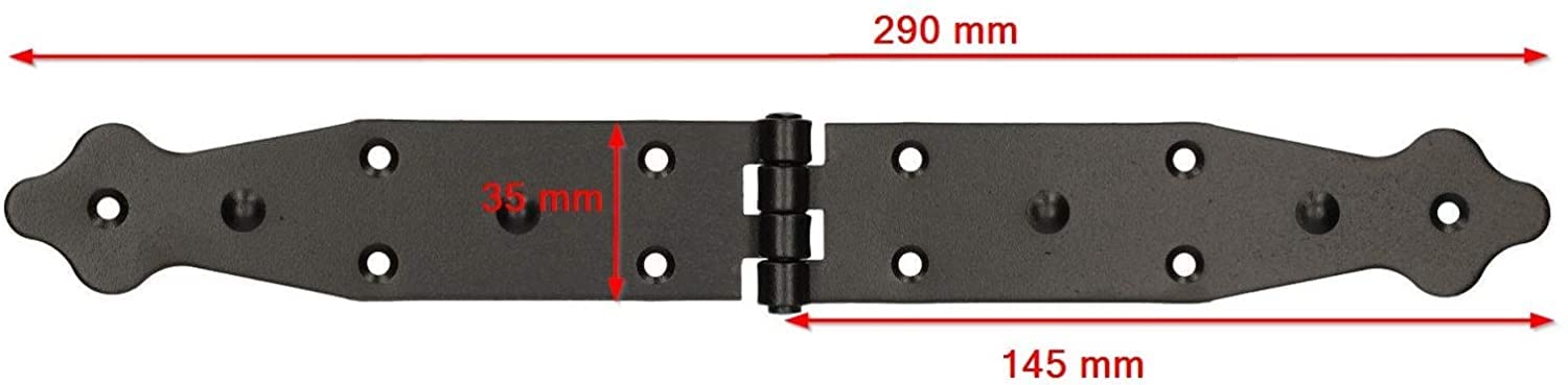 KOTARBAU® - Set di 10 cerniere per casse, tavoli, mobili, verniciate a polvere, 290 x 35 mm, colore nero