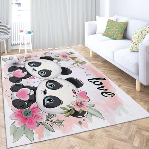 UUZEAI Alfombra para Sala de Estar, Lavable a máquina, con Bonito diseño de Panda, Suave, Antideslizante, para Dormitorio, Cocina, Entrada, 90x150cm