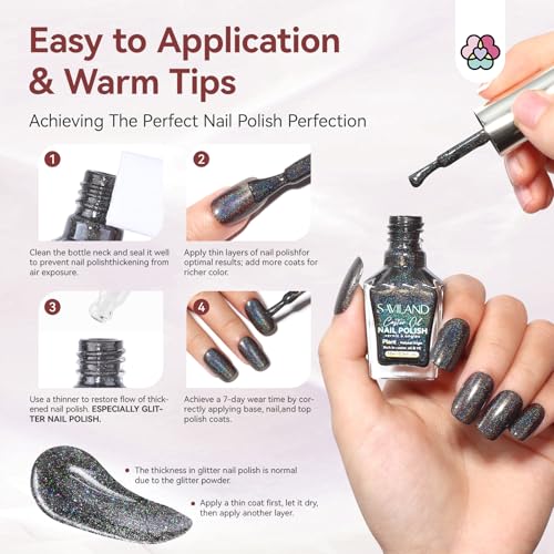 Image of SAVILAND Holographic Black Nail Polish: Metallic Chrome Nail Polish Air Dry Fast,10 ml /0.34 oz Winter Dark Black Glitter Nail Pigment Oil-based Shimmer Fingernail Polish for Salon DIY Home for Women