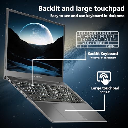 Machenike 17.3’’ Laptop, Intel Processor, 16GB DDR5 RAM, 512GB SSD, Backlit Keyboard, Large-Screen with 120Hz Refresh Rate, Perfect for Work, School, and Streaming, Windows 11 Home, Modern Grey - Thumbnail 3