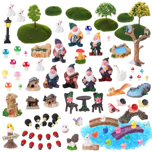 GGSTDDUP 82 Pcs Fairy Garden Accessories Set Miniature Gnome Resin Figures Fairy Garden Decor Terrarium Decorations DIY Mini Landscape Ornaments