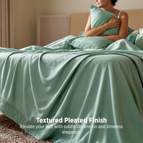 Image of Bedsure King Size Sheets Set - 4 Pieces Soft King Sheets - Breathable & Cooling - Hotel Luxury - Easy Care Polyester Microfiber Bedding for Women, Men, Mint Green