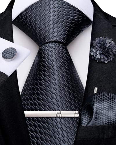 Image of DiBanGu Silk Pre-tied Ties for Men Formal Adjustable Necktie Set | 6PCS,Zipper Tie,Pocket Square,Cufflinks,Tie Clip & Lapel Pin,Wrinkle-Resistant,Premium Gift Box,Formal Business Wedding Party