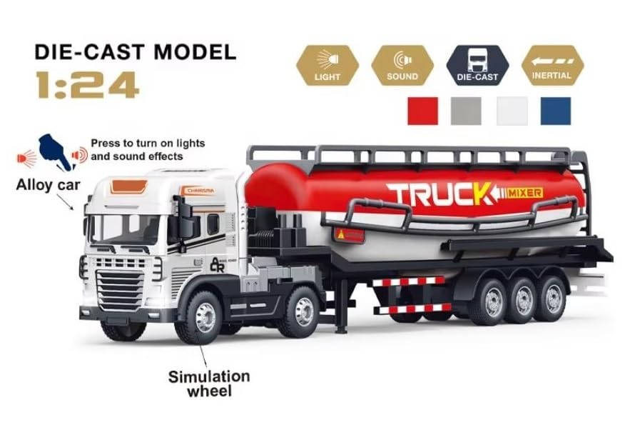Image of Metal Die-Cast Oil &Water Tanker Transport Truck Toy for Kids Boys Friction Powered Watering Cart Truck Semi Container Trailer Toy Pull Back Vehicle (Multicolor, Pack of 1)