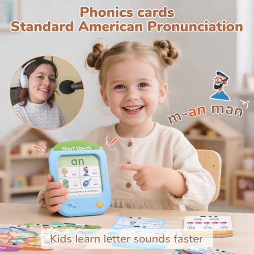 Image of JoyCat Kids Learning Tablet, Phonics Talking Flash Cards, Learn to Read with 156 Pages, 40+ Themes, 600+ Words, 100+ Interactive Games, Screen-Free Toddler Learning Toys Gifts for 2-6 Year Old