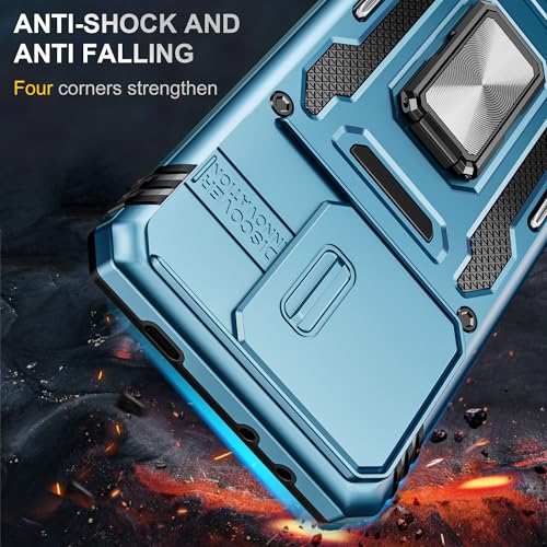 Image of Polycarbonate Slide Camera Cover with Ring Holder Mobile Phone Back Cover for Poco X6 Pro 5G (Blue)