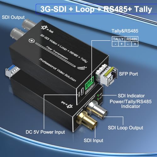 Image of Mini 3G SDI Fiber Extender 1080P 3G Over Fiber Converter Broadcast Level Video Fibre Optic Converter Include SFP Module Single-Mode Single Core 20km with RS485 Tally and Loop Output Type-C 5V Power