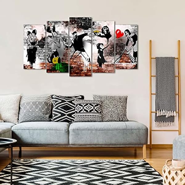 DekoArte 543 - Quadri moderni Stampa di Immagini Artistica Digitalizzata | Tela Decorativa Per Soggiorno o Stanza da letto | Stile Astrazioni Arte Banksy Opere | 5 Pezzi 150 x 80 cm