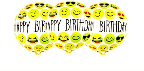 Pleased Birthday Celebration Emoji Balloon – Set of three Pack Mylar Foil 18 Inch Helium Reusable Ballons For Congratulation Ornament Anniversary Competition Commencement Bouquet Reward Concept Engagement Celebration