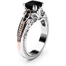 925 Sterling Silver Natural Gradient Square Zircon Ring Black Agate Black Square Diamond Princess Ring Engagement Ring Women's Size 6-10