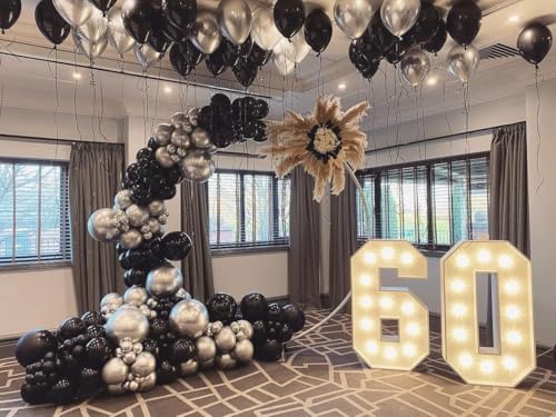 Image of Black and Silver Balloons, 100Pcs 12inch Black and Metallic Silver Balloons Party Decorations with Confetti Balloon for Birthday Graduation New Years Wedding Engagement Prom Party Decorations