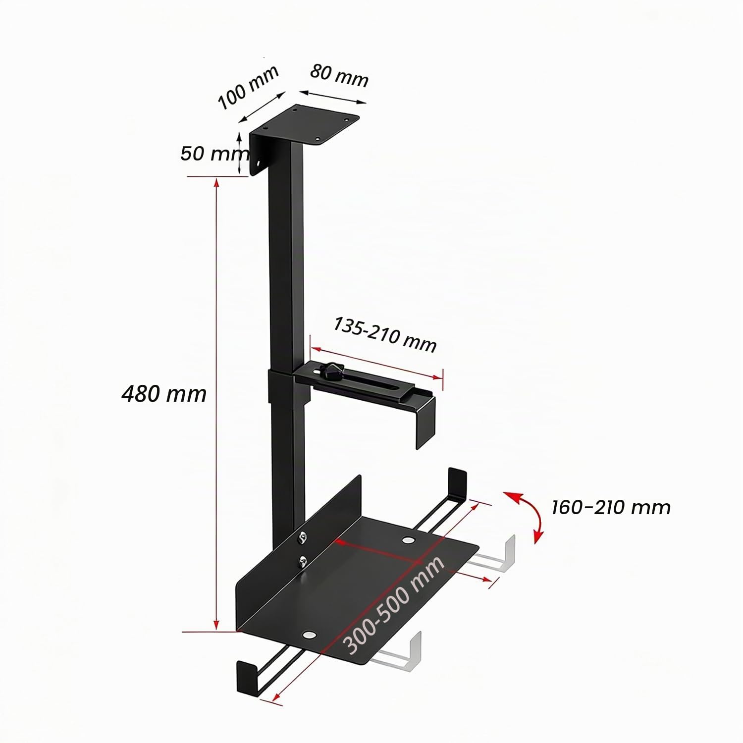 Supporto PC Fisso，Supporto PC da Scrivania e a Parete per Case Computer,Support Regolabile Heavy Duty Fino a 30 kg, Altezza Regolabile 110-470 mm, Salvaspazio per Ufficio & Gaming