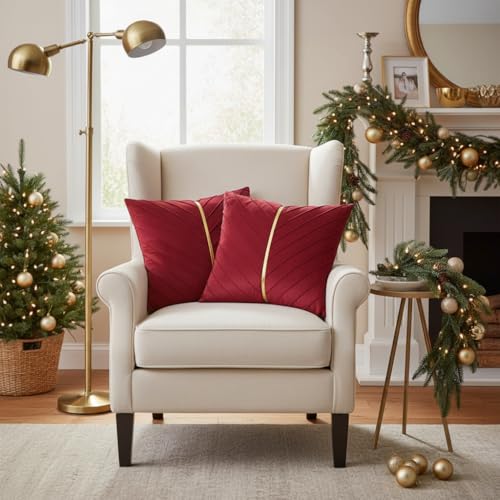 Image of Velvet Throw Pillow Covers 22x22 inch Pack of 2 Gold Decor Red
