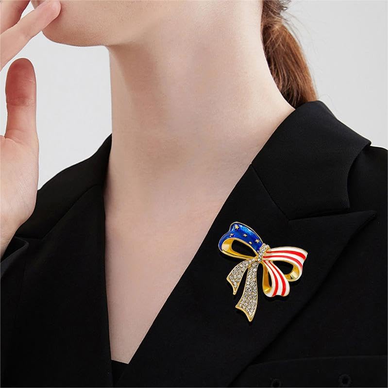 Image of Rhinestone Brooch Pins for Women, Vintage Crystal Enamel Brooches, American Flag Pin Patriotic Lapel Pins Gift for Suit Clothes Bag Accessories