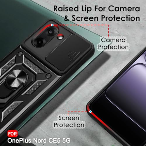 Image of TheGiftKart Tough Armor Bumper Back Cover Case for OnePlus Nord CE 5 5G | Sliding Camera Cover, Kickstand & Ring Holder | 360 Degree Protection Back Cover Case for OnePlus Nord CE5 (PC & TPU, Black)