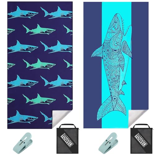 2Pcs Beach Towels for Adults Cotton - 200x90cm Microfibre Large Pool Towels with Bag & Beach Towel Pegs Soft & Quick Dry Swim Towel for Men Women, Bathroom, Holiday, Yoga, Gym Sports, Swimming - Blue