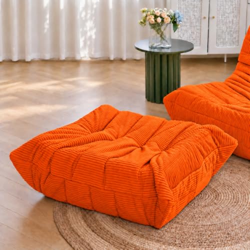 N&V Ottoman for Fireside Chair and Sofa, Soft Premium Corduroy Ottoman for Accent Chair, Living Room Bedroom (Tangerine)
