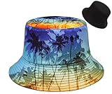 DIYDECAL Coconut Tree Print Bucket Hat,Beach Sun Hat Fisherman Hats for Mens Womens Blue