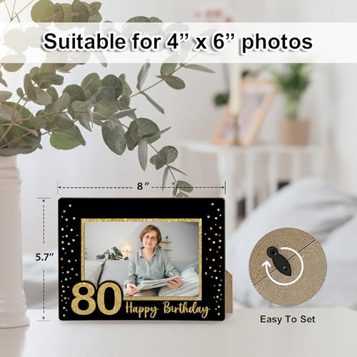Image of 80th Birthday Picture Frame, 80th Birthday Gifts for Women Men, 80 Years Old Gifts for Grandma Grandpa Mom Dad Gold Glitter Picture Frames 4 x 6 Photo /Yi03-04