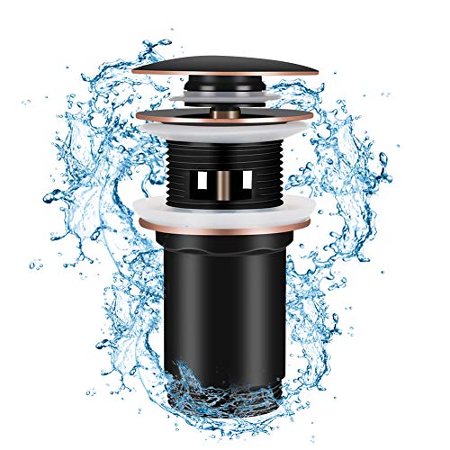 Linkax Bonde de Lavabo Système de vidage Pop-up Bonde de Vidage avec Trop-plein Universel Bonde d'écoulement pour Lavabo en Cuivre(noir)
