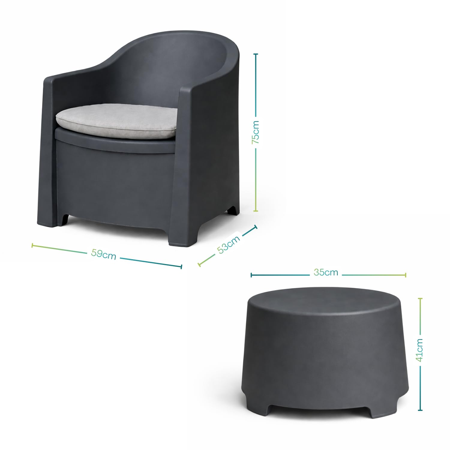 PALUPLUS Set Salottino da Giardino per 2 Persone, 2 Poltrone e 1 Tavolino, Cuscini, Antracite