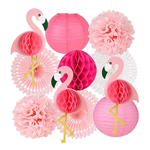 Pink Flamingo Bachelorette Party Decorations for Girls, Hawaiian Summer Beach Luau Tropical Party, Pom Poms Paper Flowers Tissue Fans Lanterns for Women Birthday Party
