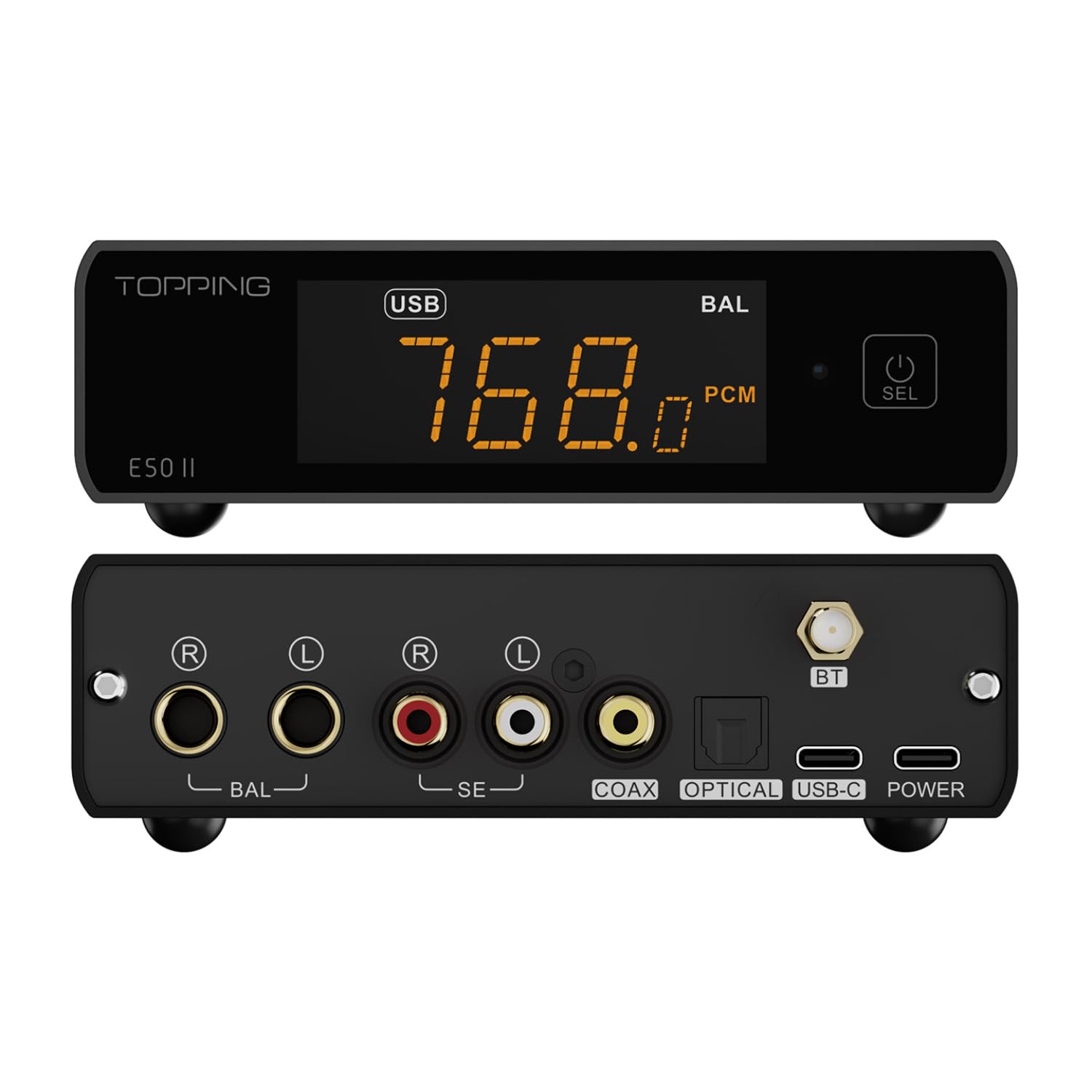 TOPPING E50 II DAC da tavolo con preamp, ingressi USB/Ottico/Coassiale/Bluetooth, convertitore audio digitale-analogico AK4497S, PEQ a 10 bande, uscita TRS/RCA, decoder HiFi con controllo APP, Nero