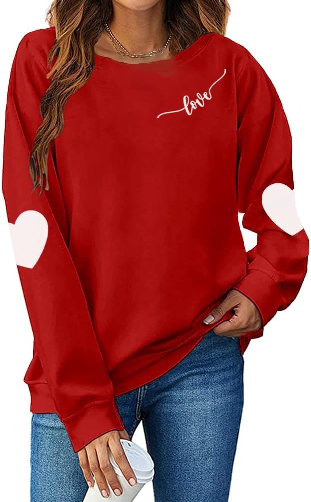 Long Sleeve Valentines Shirts Women Plaid Love Heart Valentine's Sweatshirts Blouse Tops-image-46