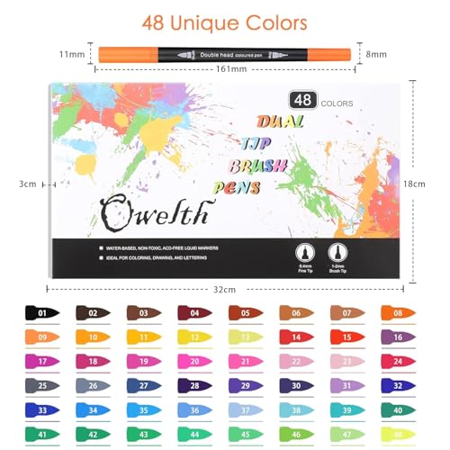 Image of 48 Colors Dual Tip Brush Pens Set - Fine & Brush Tip Sketch Markers for Coloring, Calligraphy, Drawing, Bullet Journal, Doodling & Art Supplies for Kids & Adults
