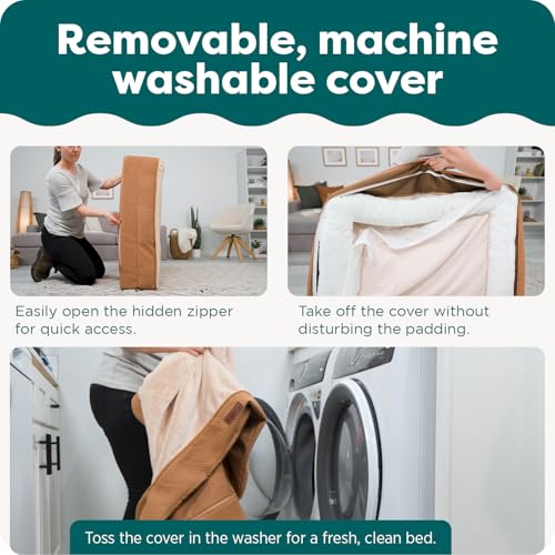 Furhaven Orthopedic Dog Bed for Medium/Small Dogs w/ Removable Bolsters & Washable Cover, For Dogs Up to 35 lbs - Two-Tone Plush Faux Fur & Suede L Shaped Chaise - Espresso, Medium,30"L x 20"W x 6"Th - Image 5