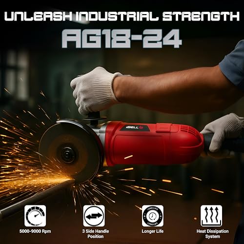 Image of IBELL IBL AG18-24 Professional 2400W Angle Grinder | Heavy Duty Industrial 8Kg Metal Body | 8500 RPM | 180mm (7 inch) Disc | For Metal, Concrete Cutting, Grinding & Polishing | 6 Months Warranty