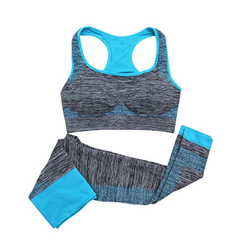 Balai Women Stretch Yoga Workout Clothes Set Fitness Gym Running Sports Bra&Pants Blue