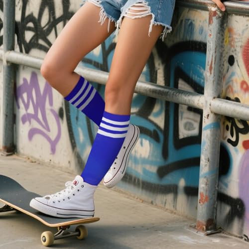 Image of DRESHOW 3 Pairs Cotton Knee High Socks for Women Solid Knit Knee Long Stocking Leg Warmer All Season Gift