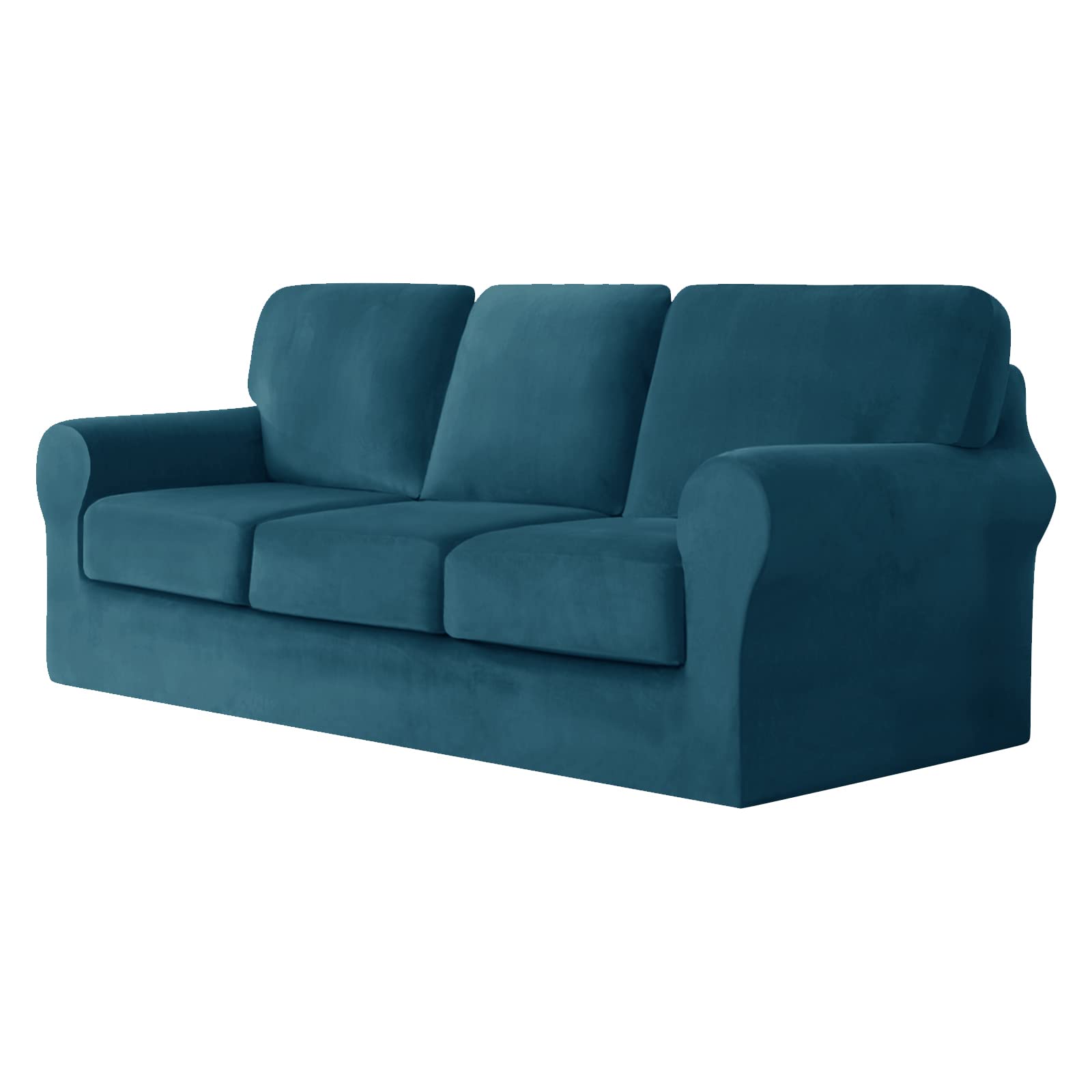 SYLC Sofa Cover with Separate Seat Cushions and Backrests Stretch Velvet Sofa Slipcover Couch Covers Furniture Protector Split Combined (Dark teal,Large 4 Seat Set 7 PCS)