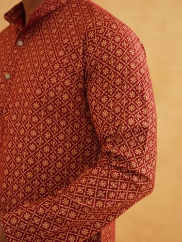 Image of Sojanya (Since 1958 Men'S Cotton Linen Blue Foil Printed Only Long Kurta