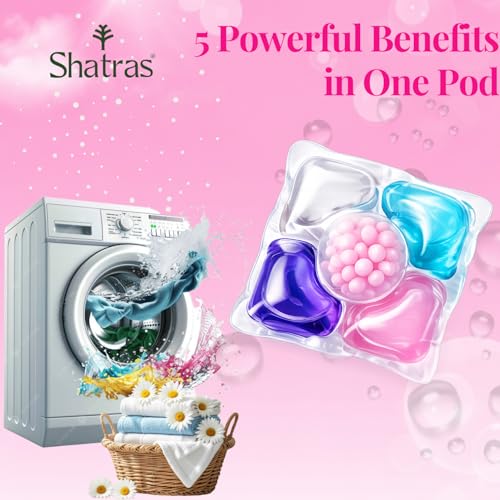 Image of Shatras 5-in-1 Laundry Detergent Pods (30 Pack) | Powerful Stain Remover | Floral Fragrance | For Top & Front Load Washing Machines | 1 Pod = 1 Wash (Up to 8kg Loads)