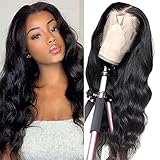 SUNYUON Body Wave Lace Front Wigs Human Hair Pre Plucked with Baby Hair 13x4 Glueless Brazilian Virgin HD Frontal Lace Human Hair Wigs Bleached Knots for Black Women Natural Color 150% Density（20inch）
