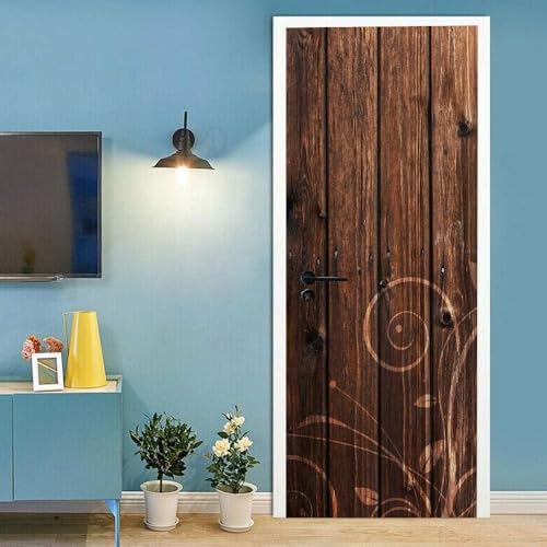 Adesivi Per Porte Adesivi Per Porte Interne 3D Murale Camera Da Letto Carta Da Parati Per Bagno Decorazione Per La Casa Poster Per Porte Esterne - Venatura Del Legno Floreale 77 X 200 Cm - Fo -2Z4B6Y5