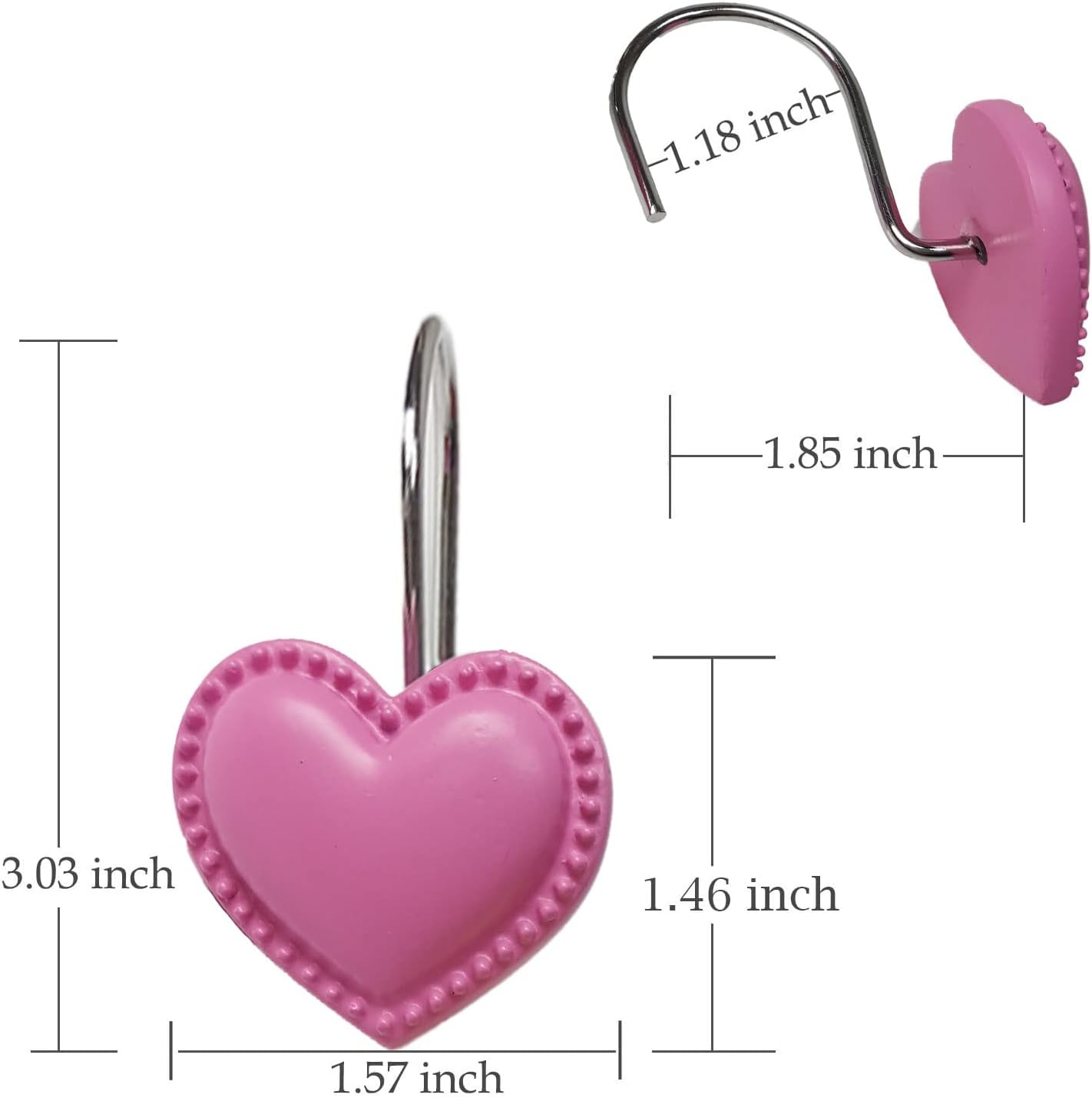Heart Shower Curtain Hooks for Bathroom, 12pcs Home Decorative Rustproof Shower Curtain Rod Ring Holder Hanger for Living Room (Rose Red Resin)