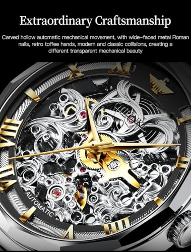 Image of OUPINKE Men's Skeleton Mechanical Watches Luxury Dress Automatic Self Winding Sapphire Crystal Waterproof Tungsten Steel Band Wrist Watches