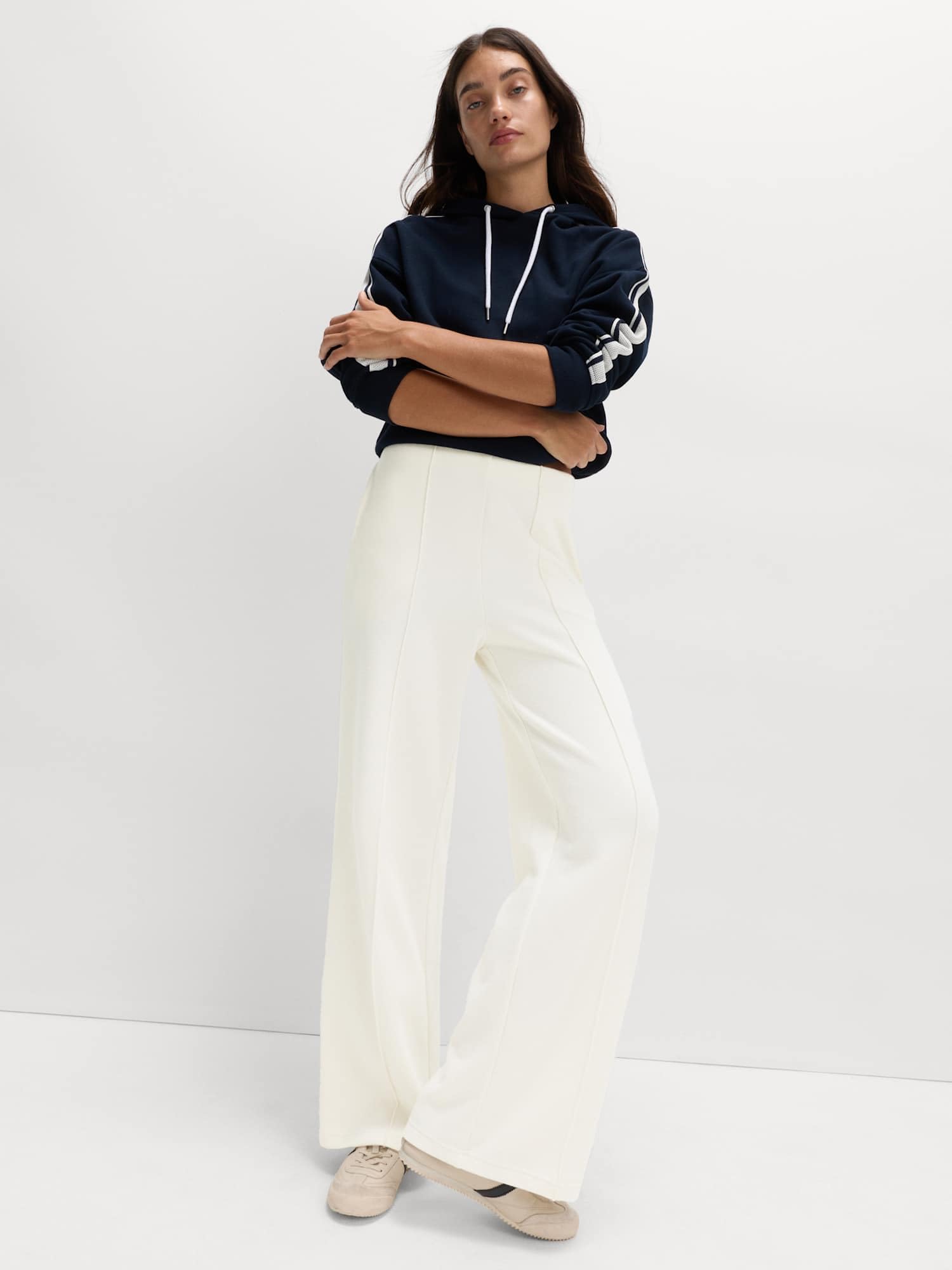 Marks & Spencer Pantaloni a Gamba Larga in Misto Cotone, in Maglia a Coste, con Piega Centrale