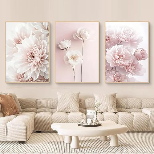 MHLCMG Fleurs Rose Pivoines Affiche Impression sur Toile Tableau Art Peintures Decoration Murale pour Salon Chambre Tableau Decoration (3X30X40CM,Sans Cadre)