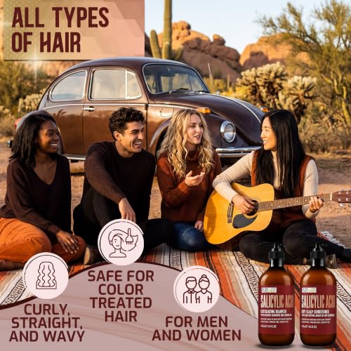 Image of Salicylic Acid Shampoo and Conditioner Set - Sulfate Free, Exfoliating Blend for Scalp - Professional Anti Itch, Deep Cleansing Formula - Build Up Removal for Women and Men - 16 Fl Oz (Set of 2)