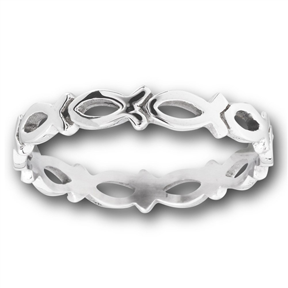Eternity Christian Fish - Anillo apilable de acero inoxidable con diseño de pez cristiano, tallas 5-13, Acero inoxidable, Sin piedras preciosas